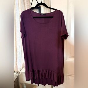 Short sleeve ruffle bottom women’s tunic top, purple, large, jersey knit, read!
